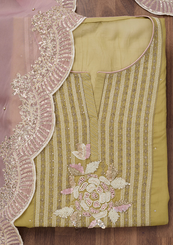Mehendi Threadwork Georgette Unstitched Salwar Suit