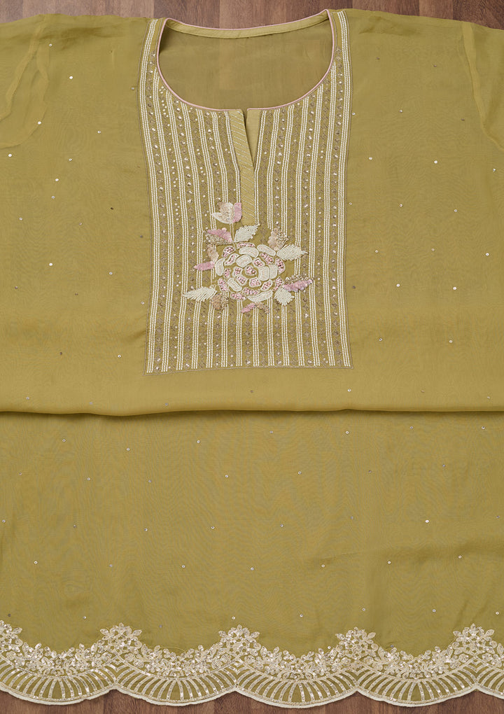 Mehendi Threadwork Georgette Unstitched Salwar Suit