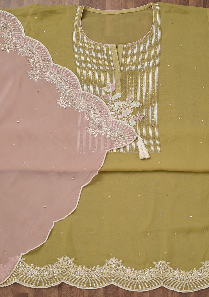 Mehendi Threadwork Georgette Unstitched Salwar Suit