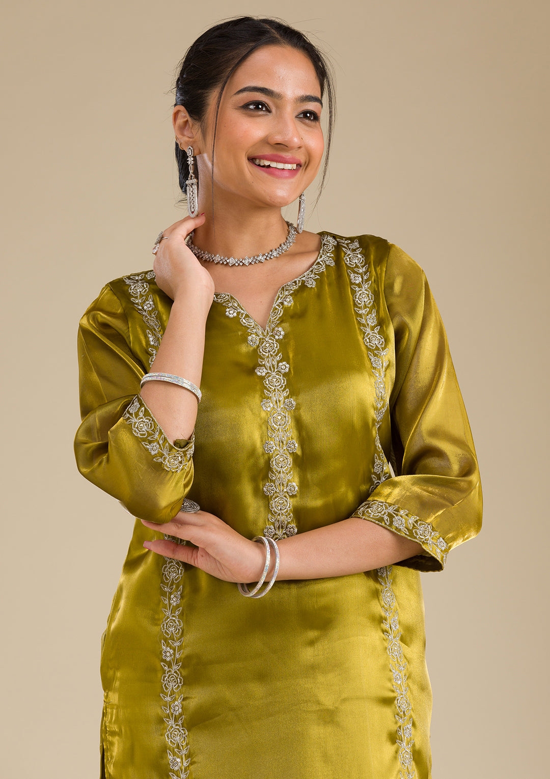 Mehendi Zariwork Crepe Readymade Salwar Suit