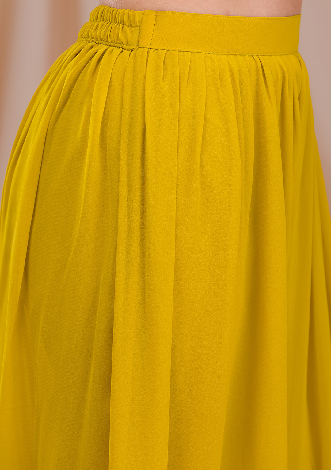 Mehendi Georgette Gold Zariwork Crop Top Kurta With Palazzo And Dupatta