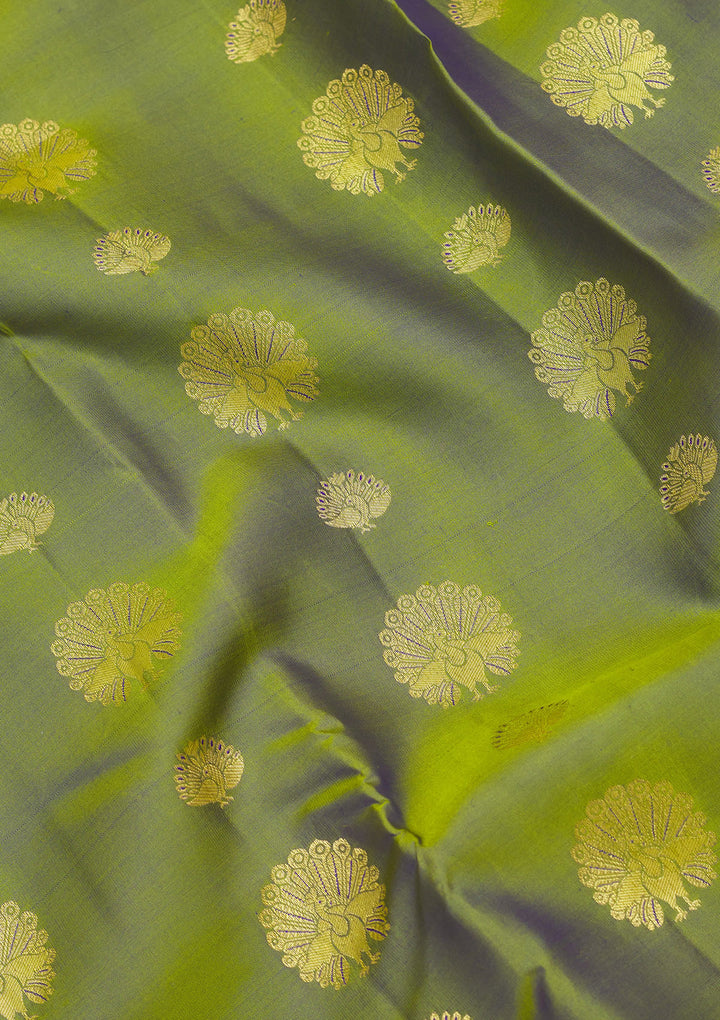 Mehendi Silk Buti Gold Zariwork Saree With Matching Blouse Piece