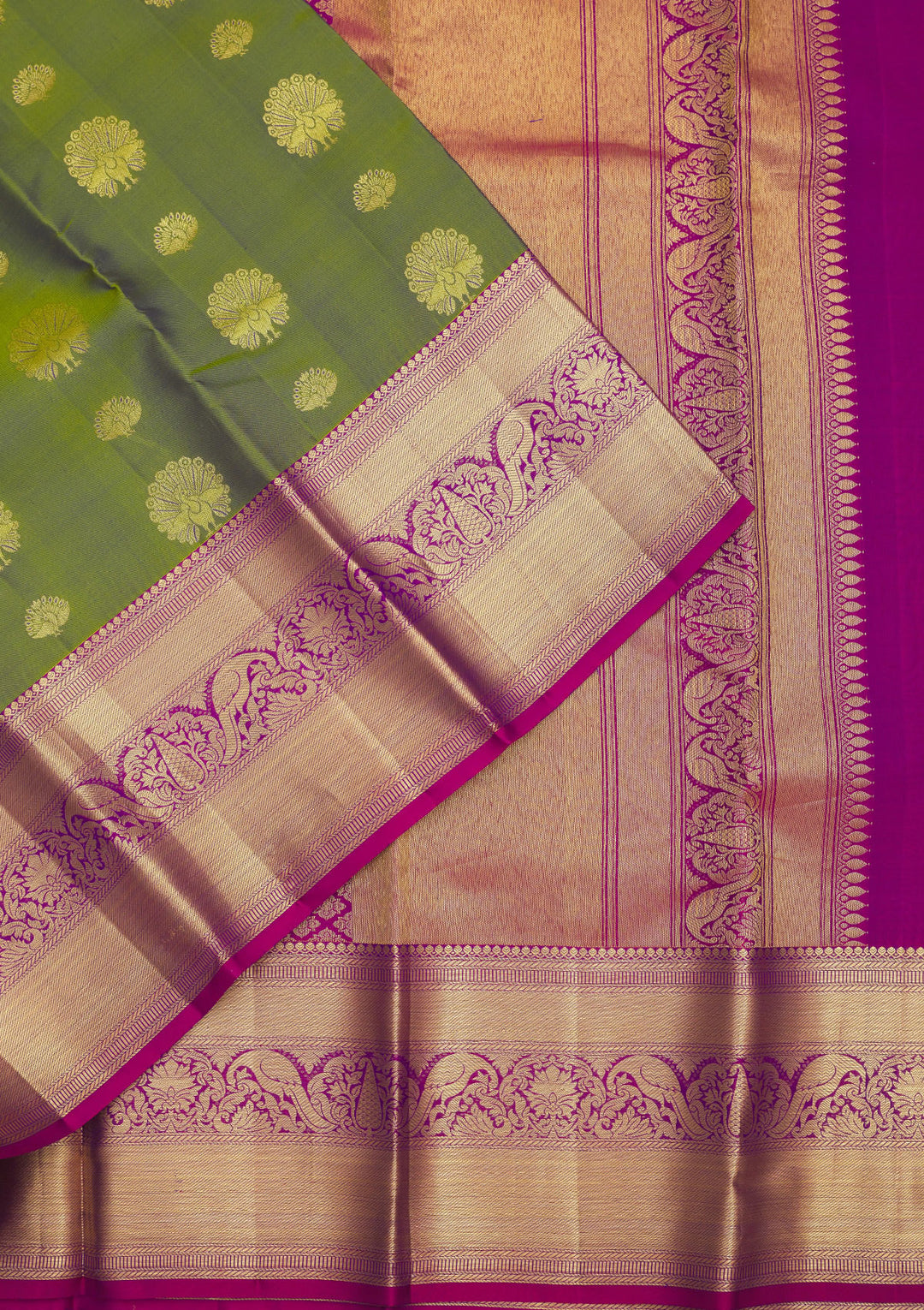 Mehendi Silk Buti Gold Zariwork Saree With Matching Blouse Piece