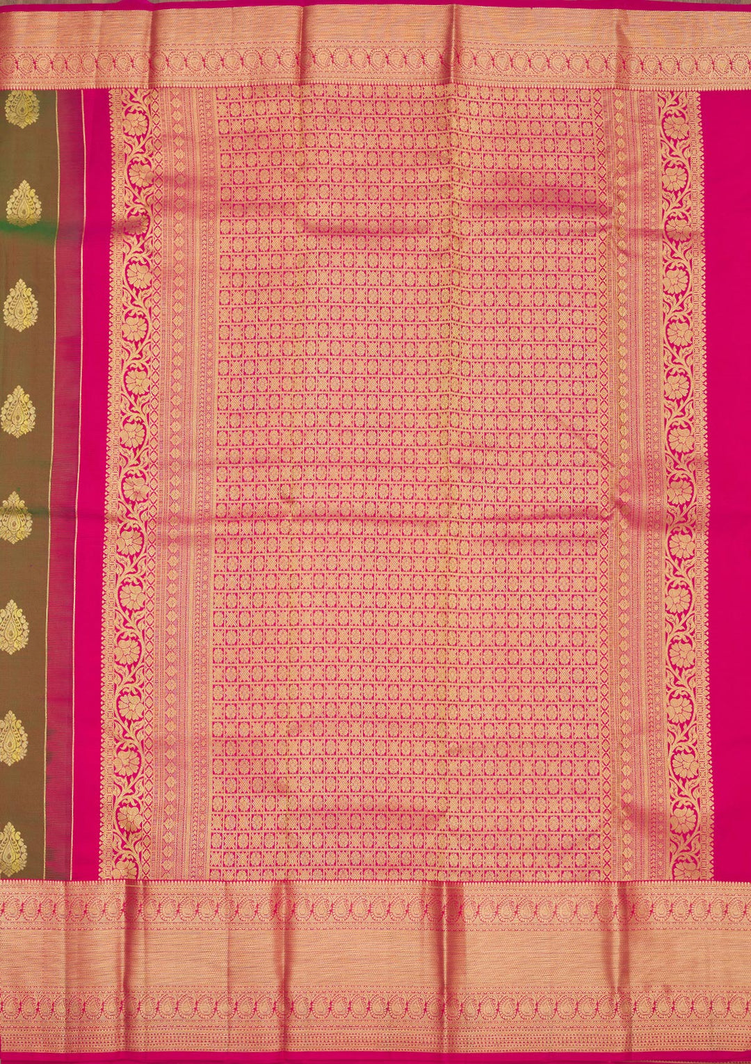 Mehendi Silk Buti Gold Zariwork Saree With Matching Blouse Piece