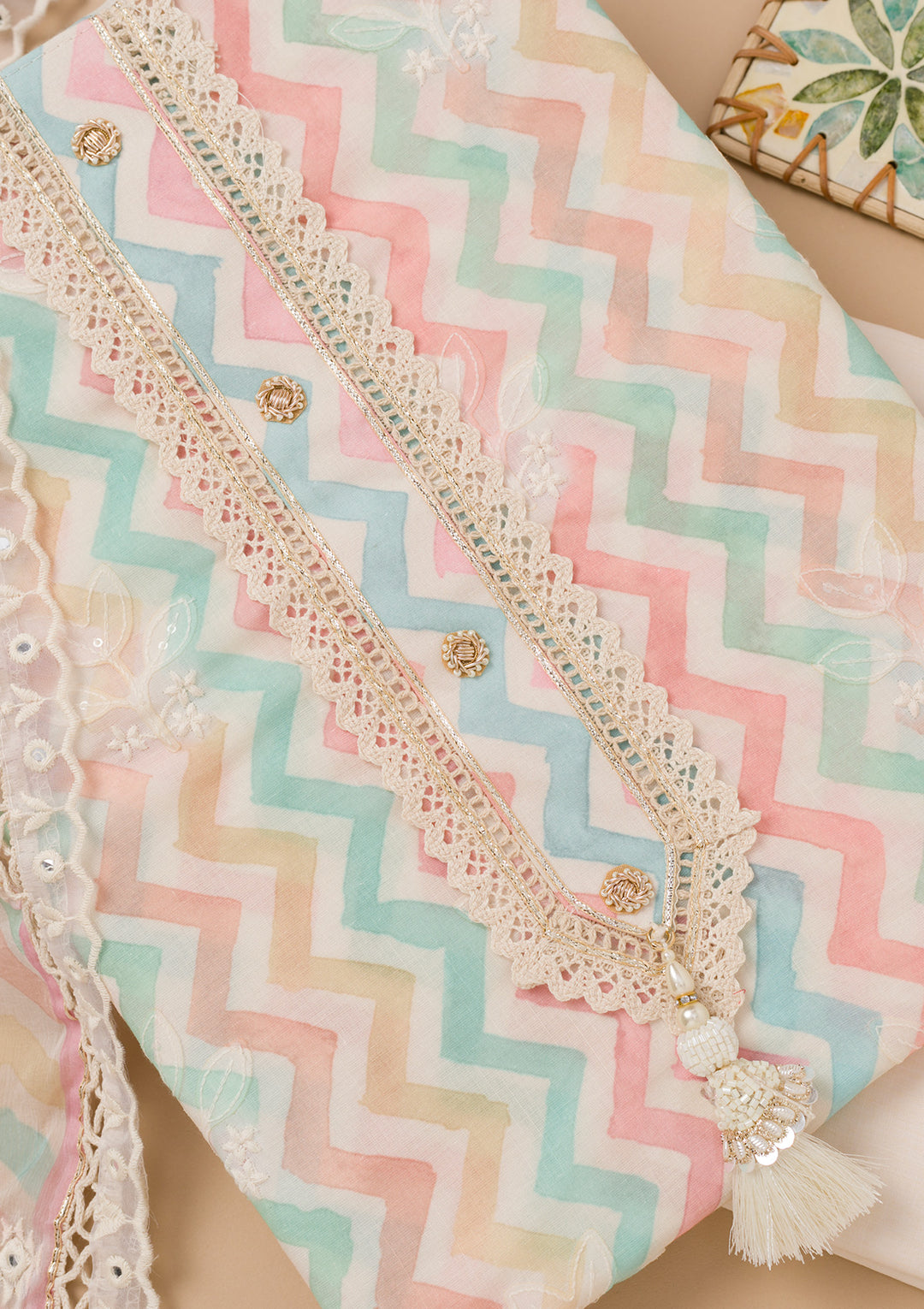 Multi Threadwork Cotton Unstitched Salwar Suit