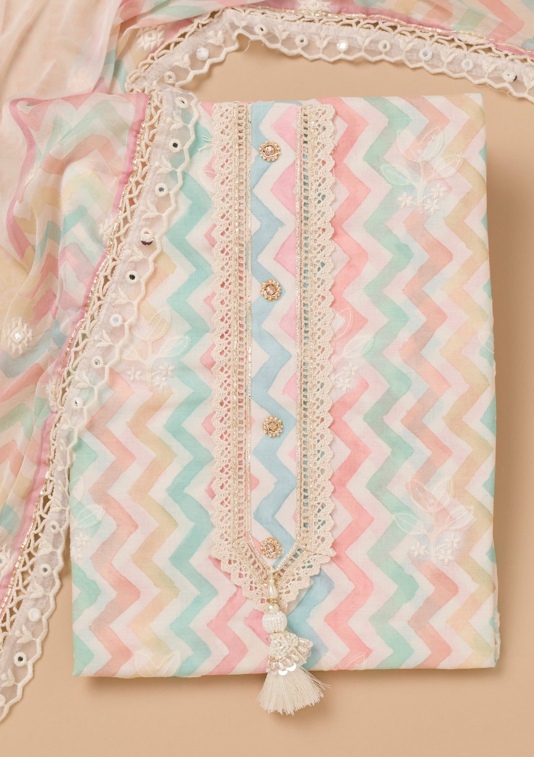 Multi Threadwork Cotton Unstitched Salwar Suit