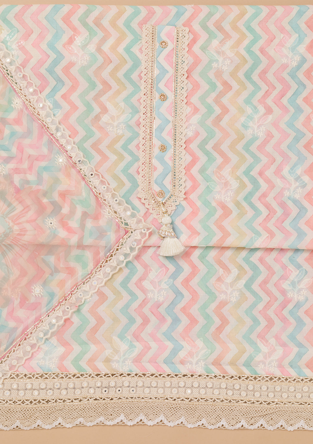 Multi Threadwork Cotton Unstitched Salwar Suit