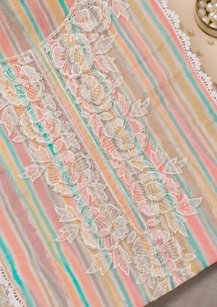 Grey Threadwork Semi Crepe Unstitched Salwar Suit