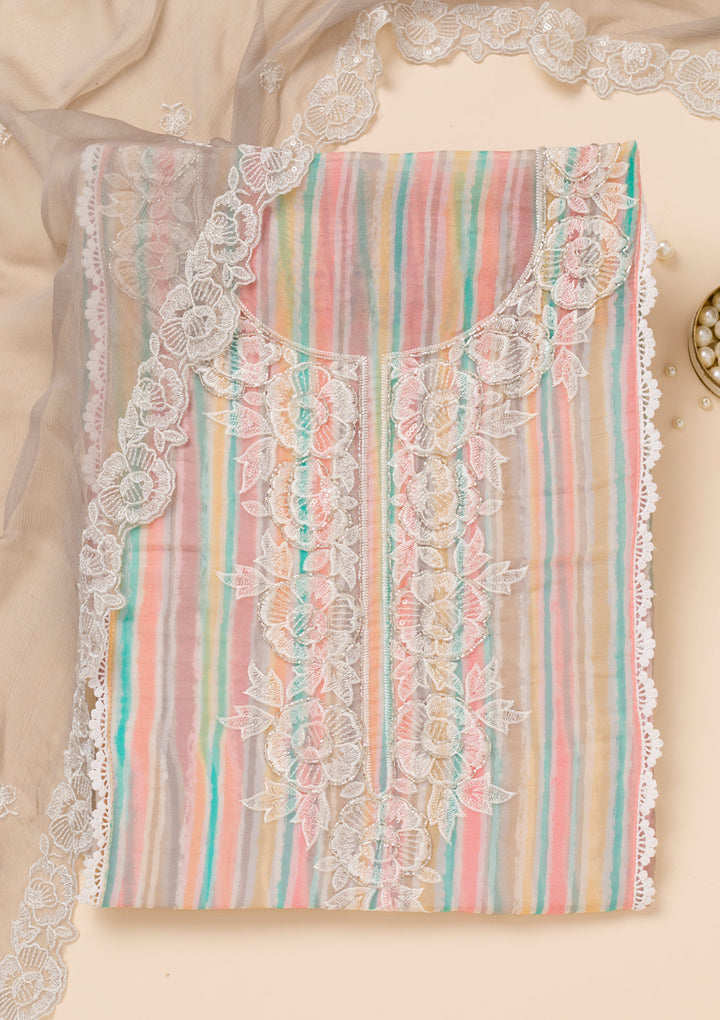 Grey Threadwork Semi Crepe Unstitched Salwar Suit