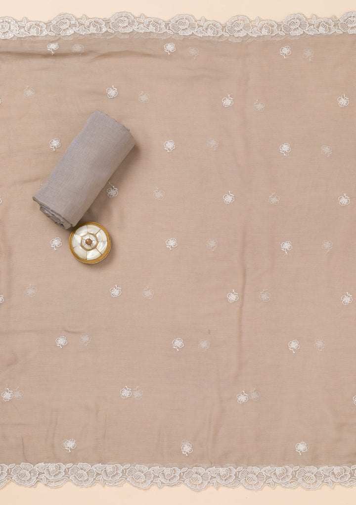 Grey Threadwork Semi Crepe Unstitched Salwar Suit