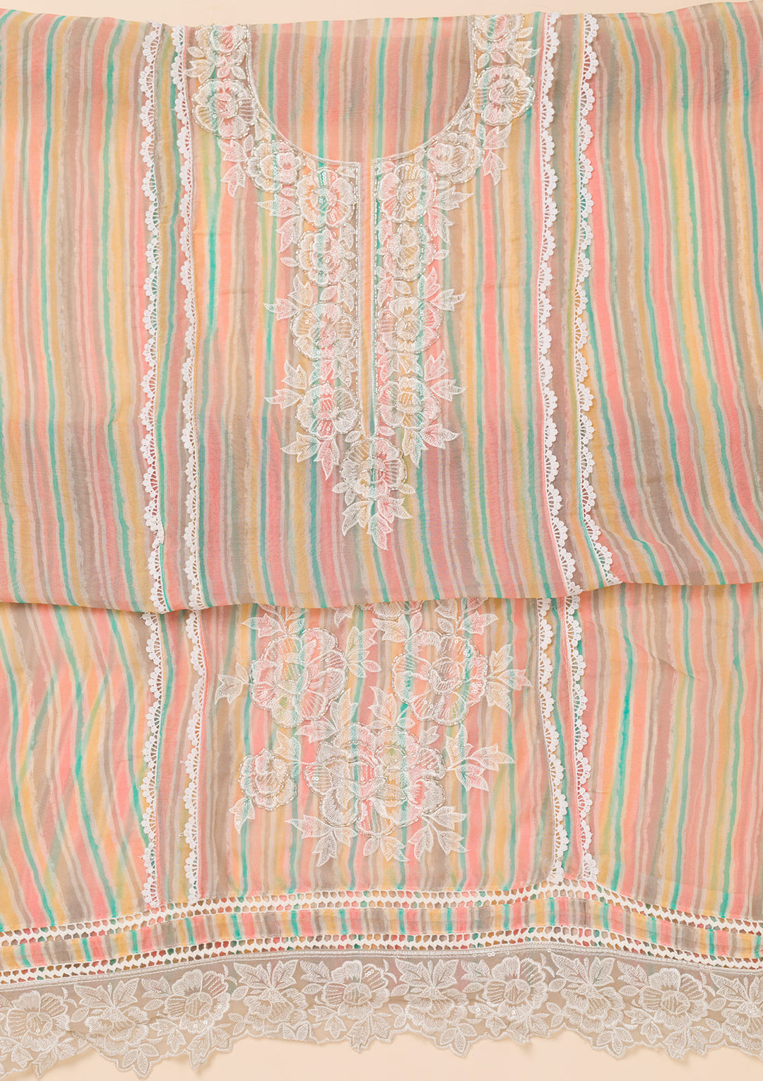 Grey Threadwork Semi Crepe Unstitched Salwar Suit