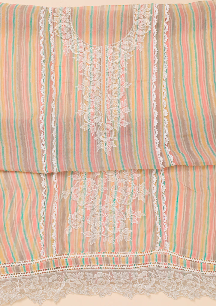 Grey Threadwork Semi Crepe Unstitched Salwar Suit