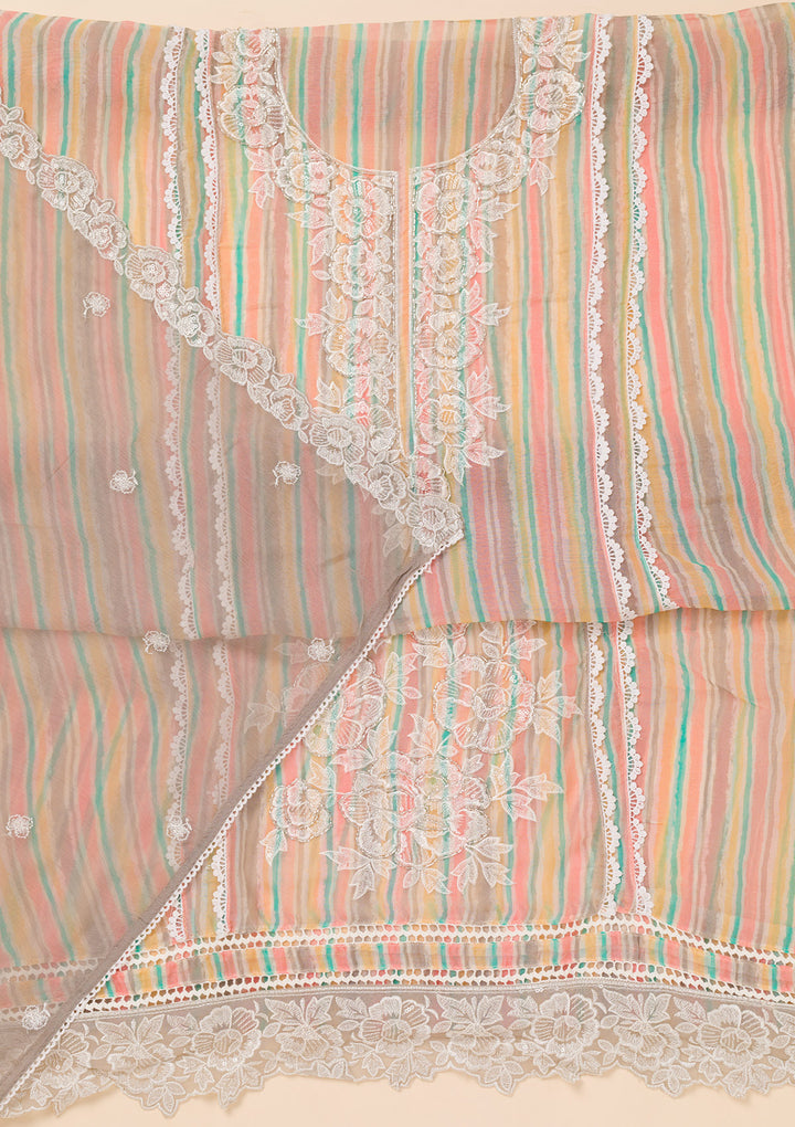 Grey Threadwork Semi Crepe Unstitched Salwar Suit