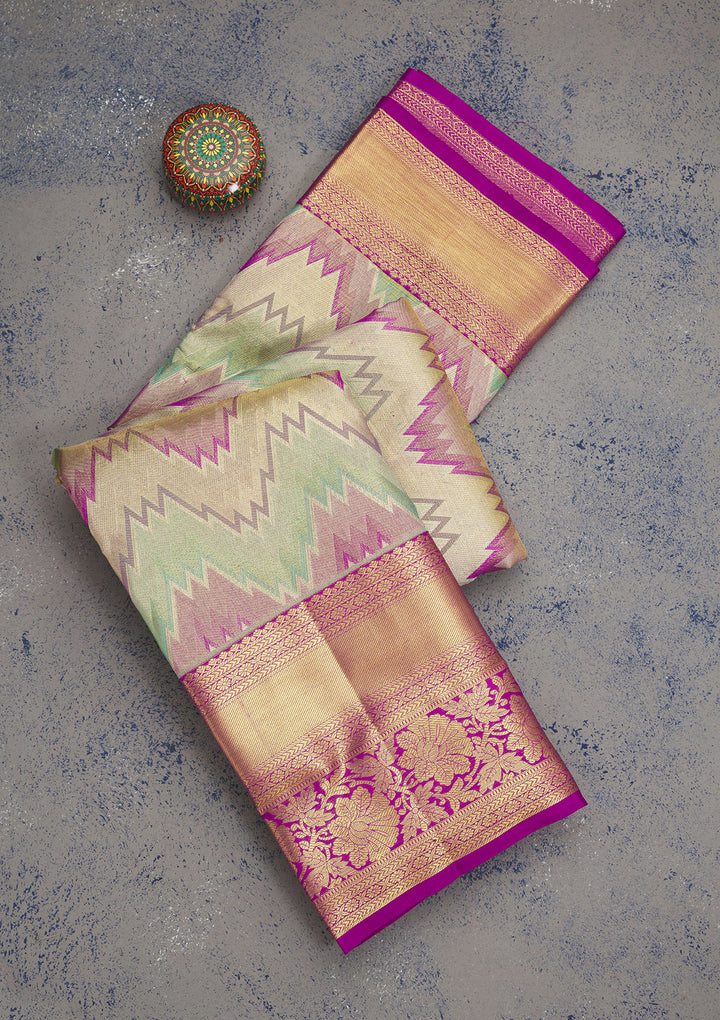 Multi Tissue Jaal Saree With Matching Blouse Piece
