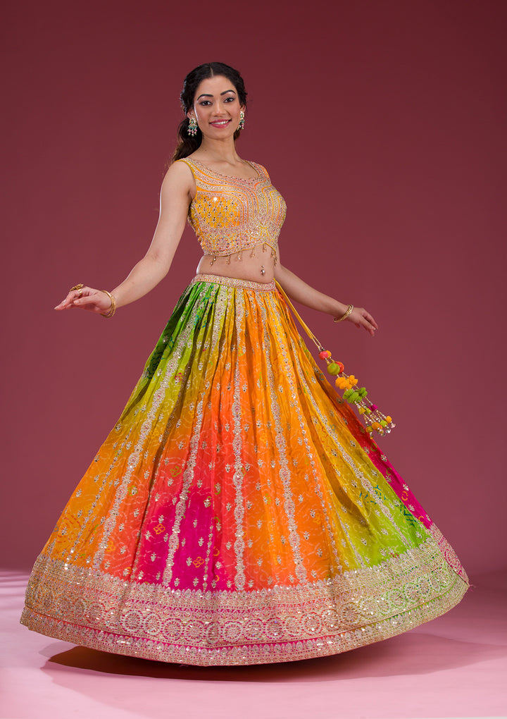 Koskii Semi Crepe Multi-Color Lehenga – Vibrant Elegance for Celebratory Evenings