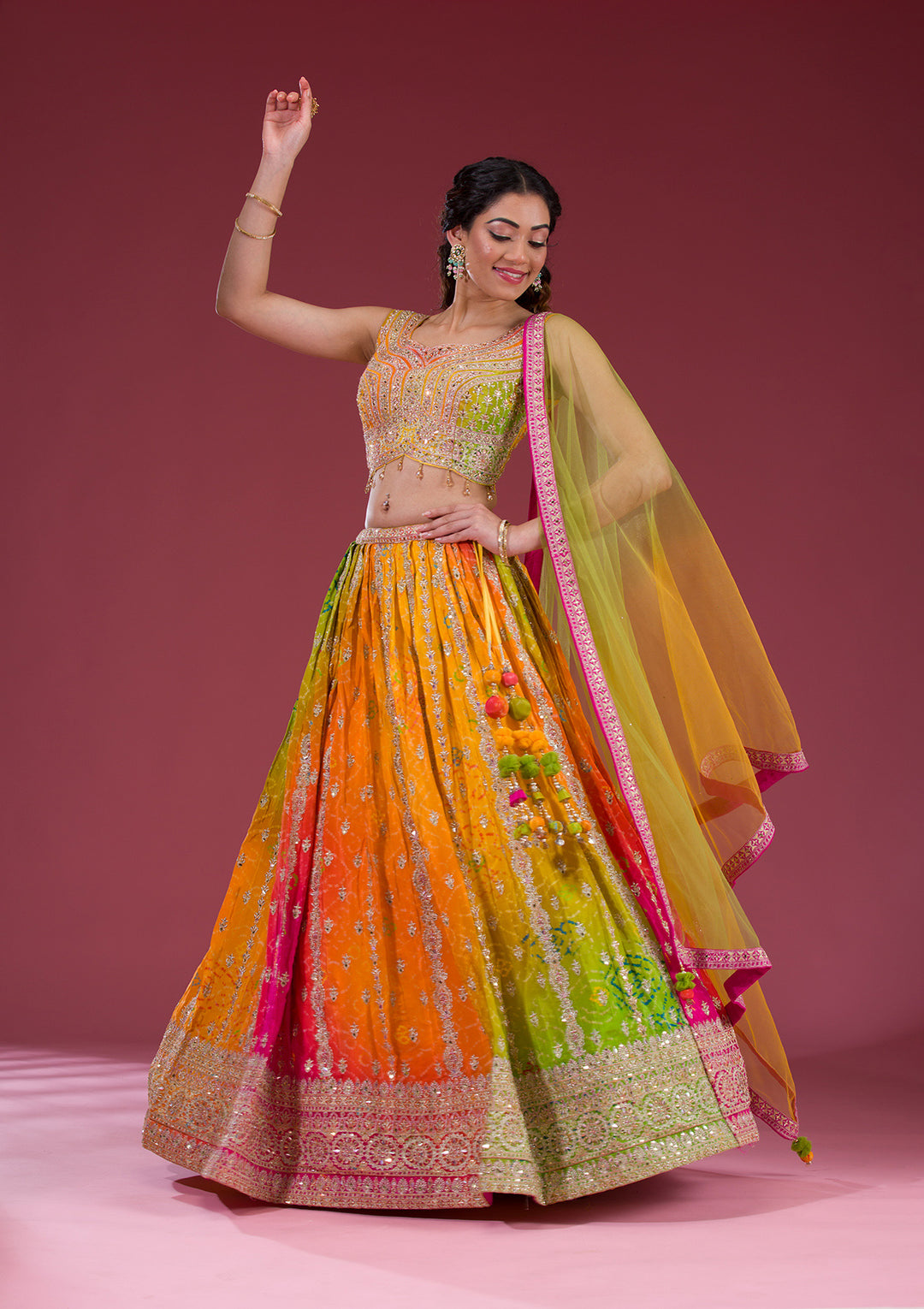 Koskii Semi Crepe Multi-Color Lehenga – Vibrant Elegance for Celebratory Evenings