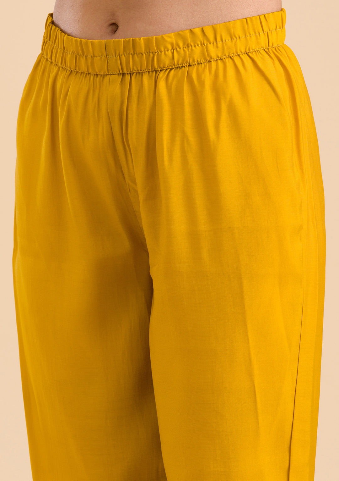 Mustard Yellow Cotton Applique Straight Kurta With Regular Pant And Dupatta