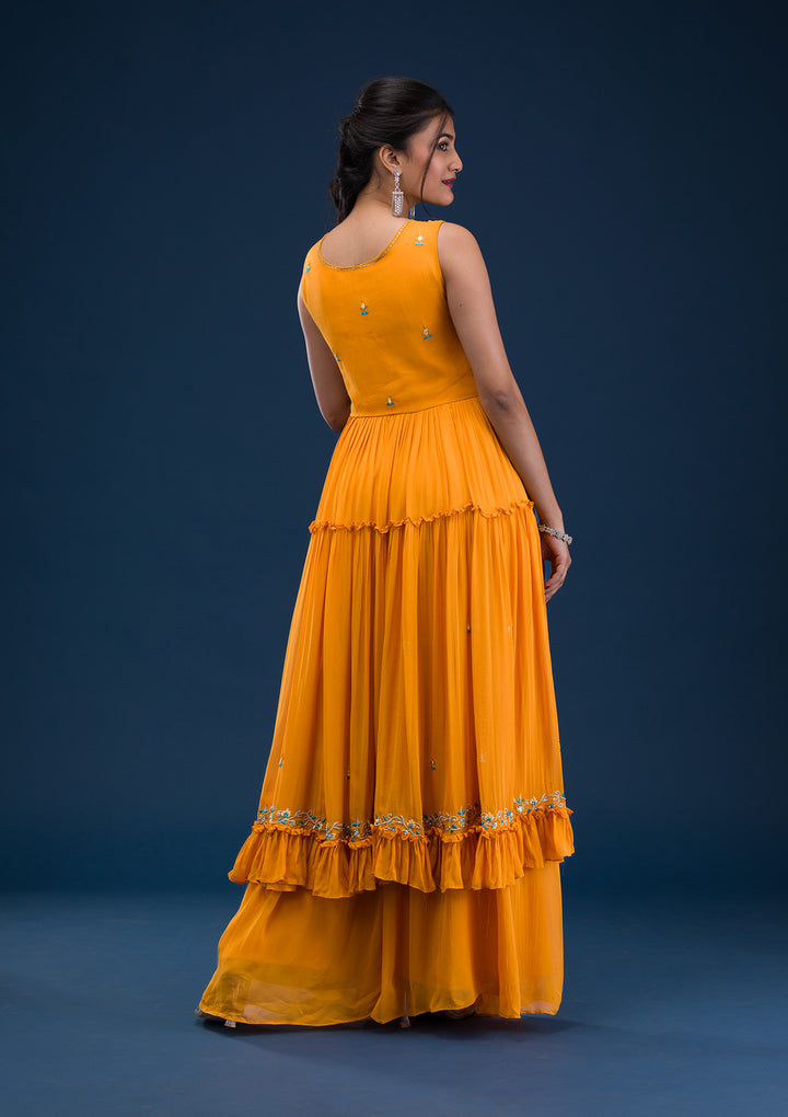 Koskii Georgette Orange Salwar Suit – Ready-to-Wear with Exquisite Mirrorwork