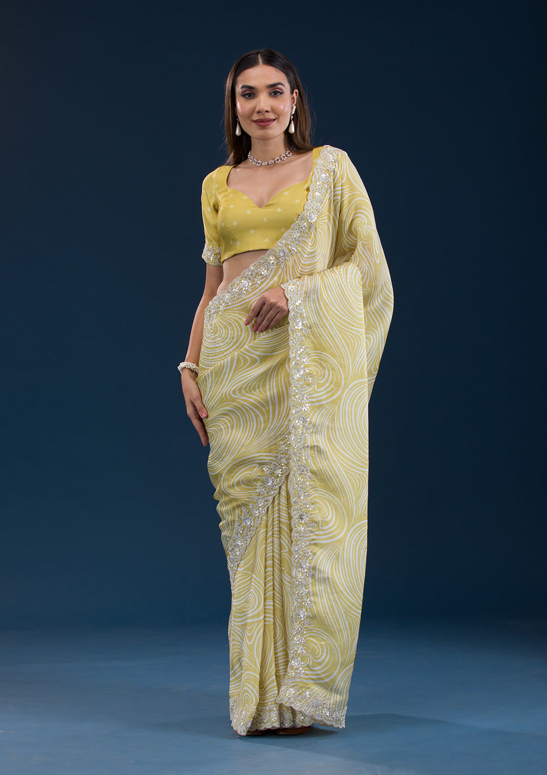 Mustard Printed Georgette Saree