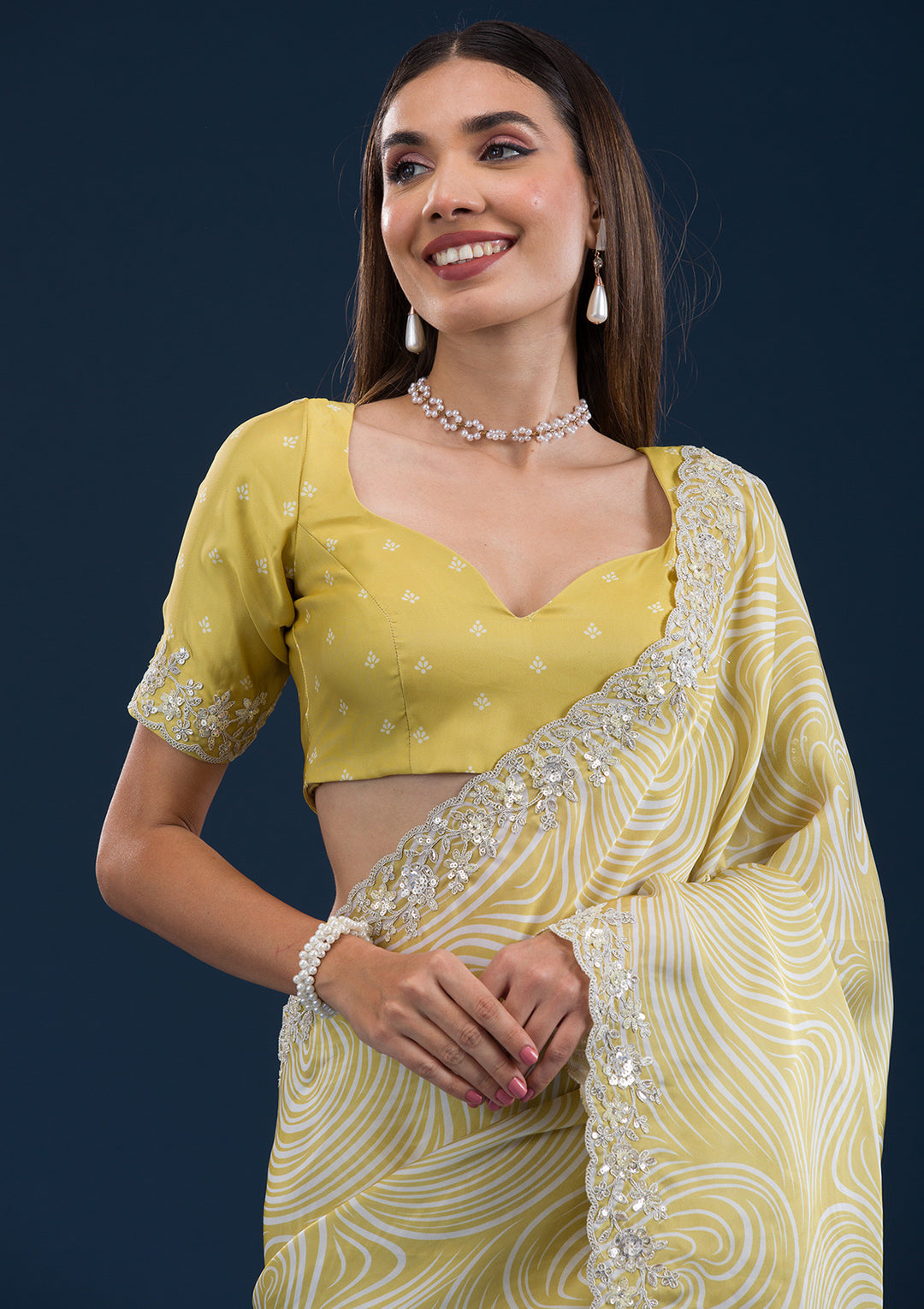 Mustard Printed Georgette Saree