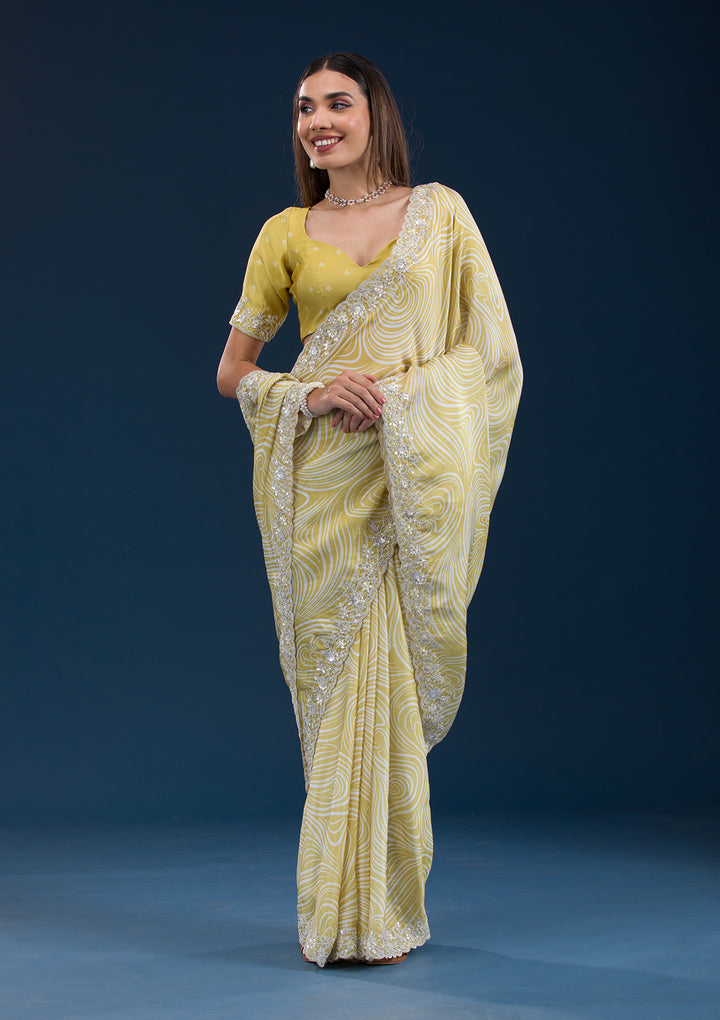 Mustard Printed Georgette Saree