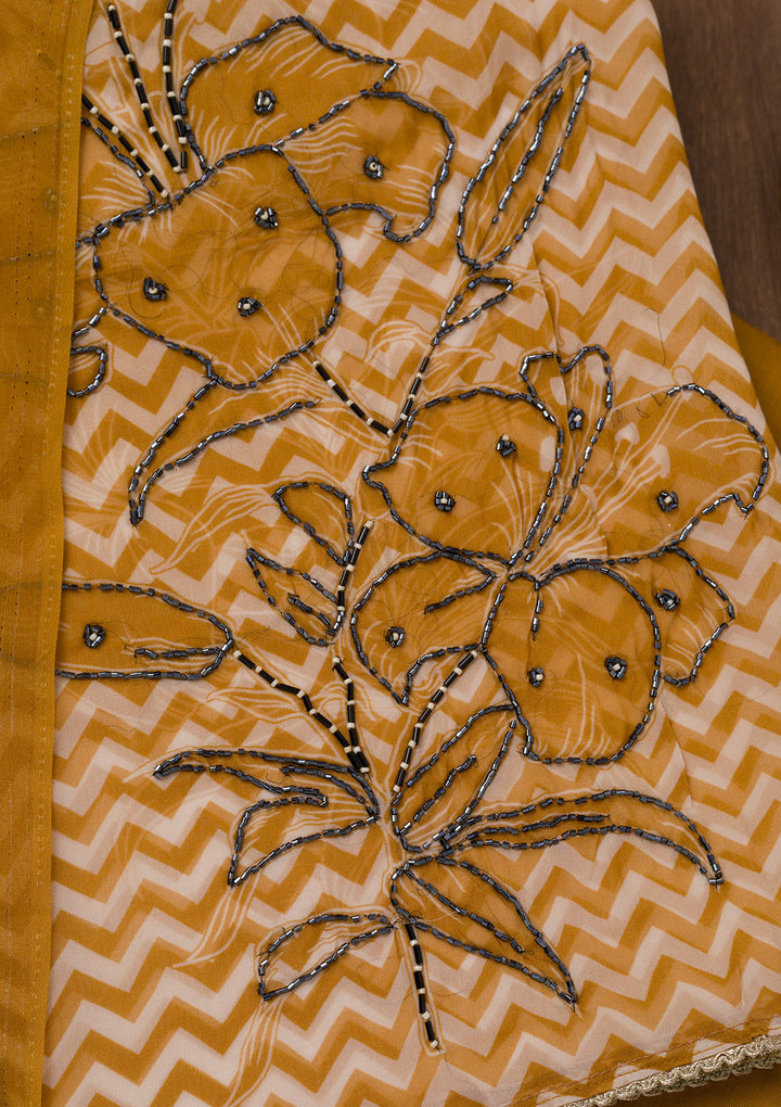 Mustard Printed Semi Crepe Unstitched Salwar Suit