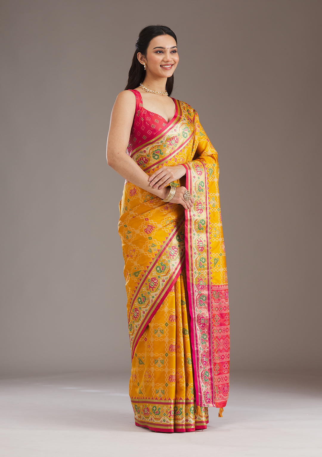 Mustard Printed Silk Saree