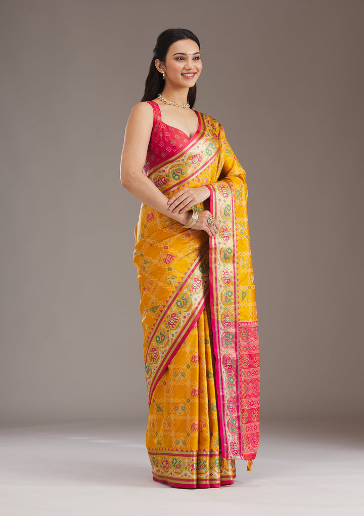 Mustard Printed Silk Saree