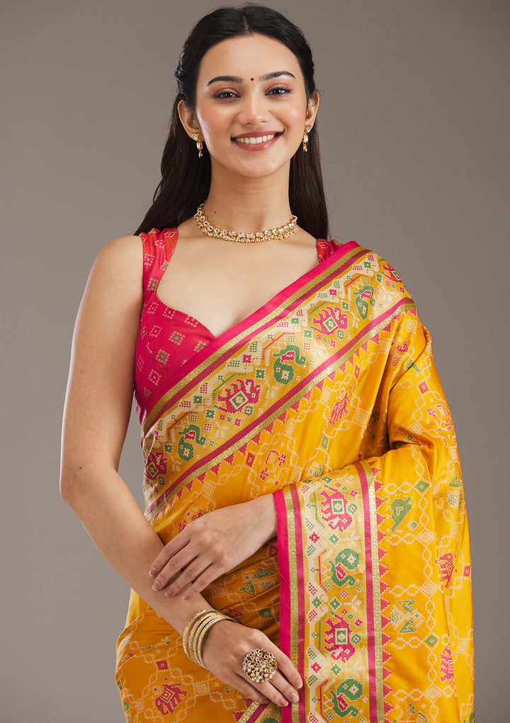 Mustard Printed Silk Saree