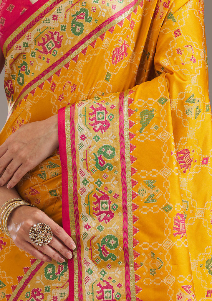 Mustard Printed Silk Saree