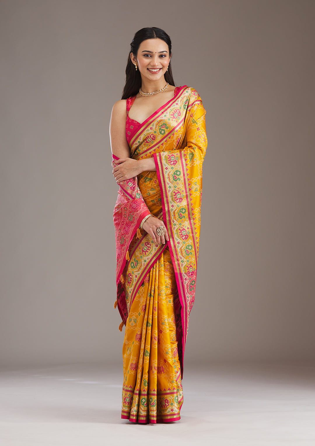 Mustard Printed Silk Saree