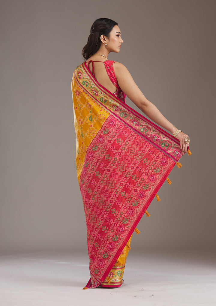 Mustard Printed Silk Saree