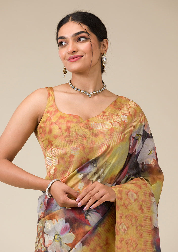 Gold Silk Banarasi Gold Zariwork Saree With Matching Blouse Piece