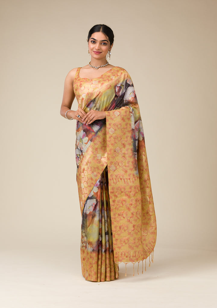Gold Silk Banarasi Gold Zariwork Saree With Matching Blouse Piece