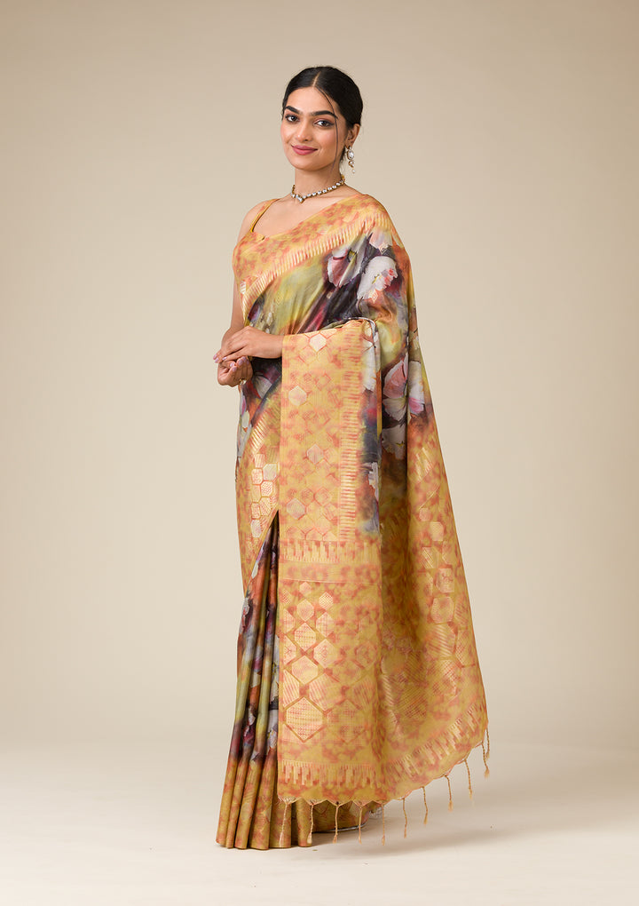Gold Silk Banarasi Gold Zariwork Saree With Matching Blouse Piece