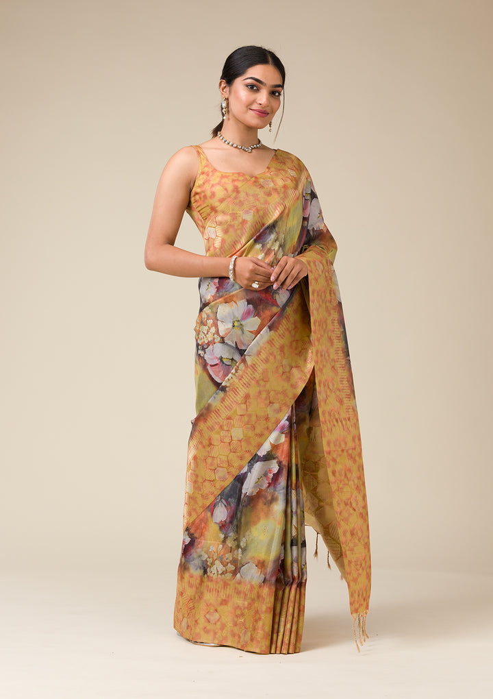 Gold Silk Banarasi Gold Zariwork Saree With Matching Blouse Piece