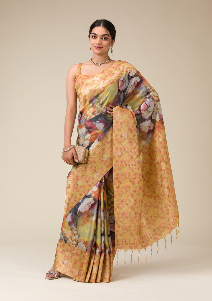 Gold Silk Banarasi Gold Zariwork Saree With Matching Blouse Piece