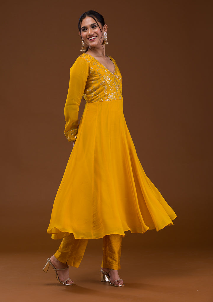 Mustard Sequins Georgette Readymade Salwar Suit