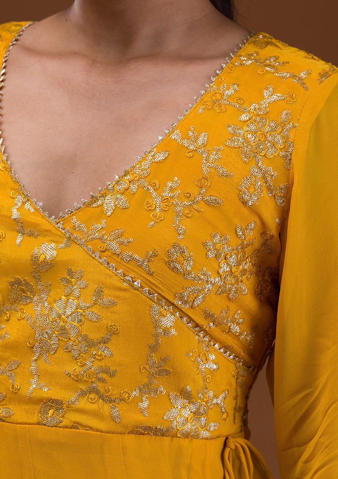 Mustard Sequins Georgette Readymade Salwar Suit