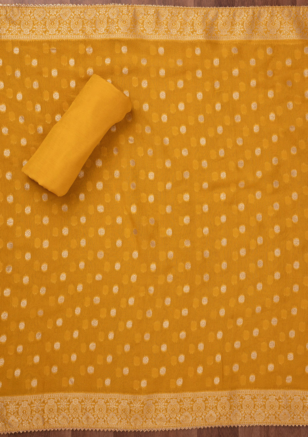 Koskii Organza Yellow Salwar Suit – Unstitched with Sequin Embroidery