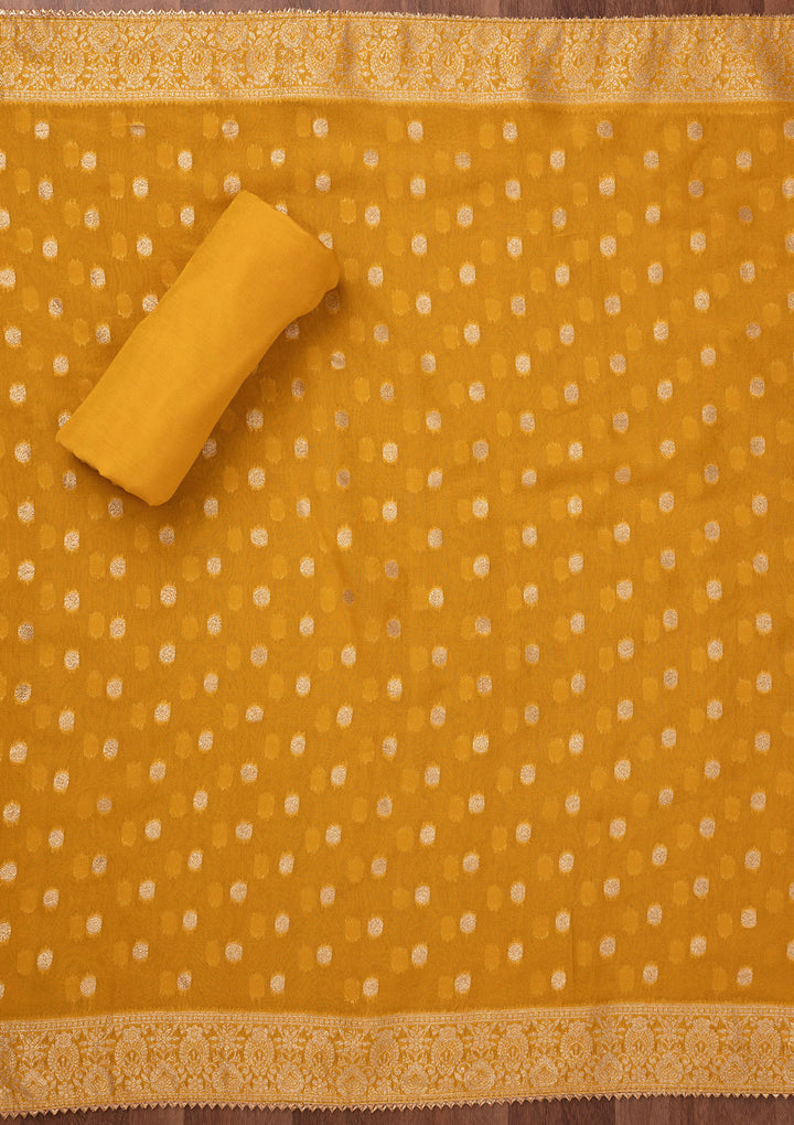 Koskii Organza Yellow Salwar Suit – Unstitched with Sequin Embroidery