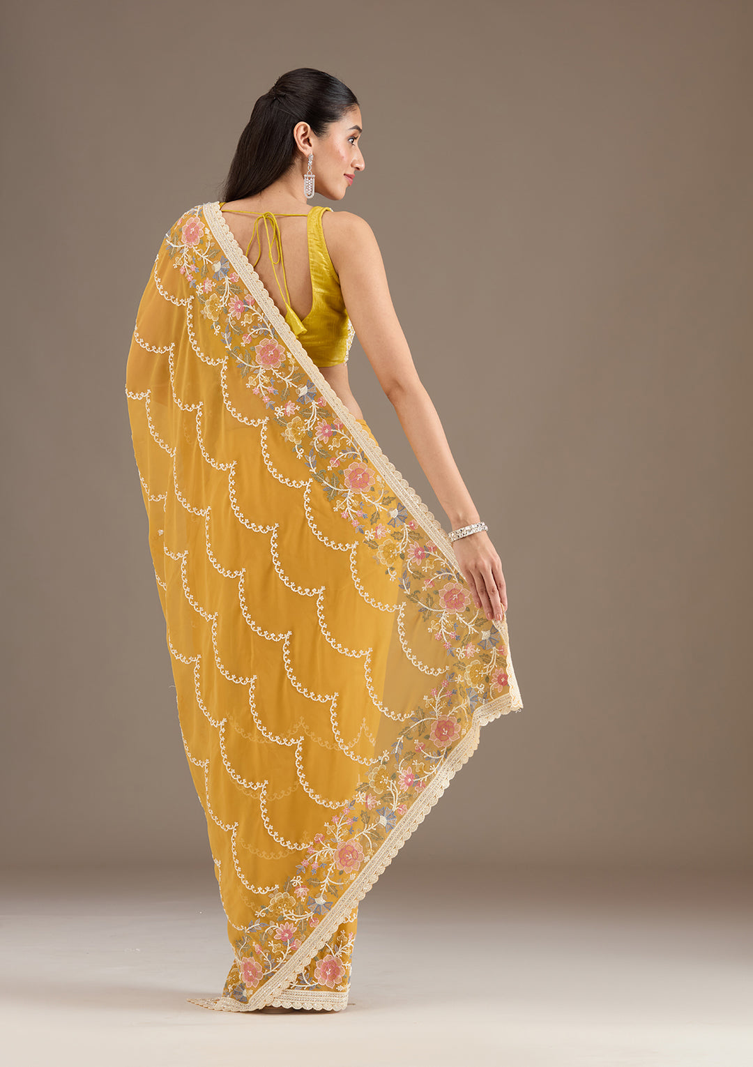 Mustard Sequins Tissue Saree