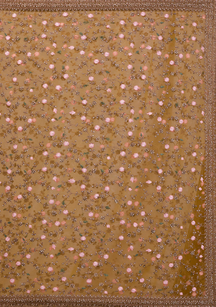 Mustard Stonework Net Saree