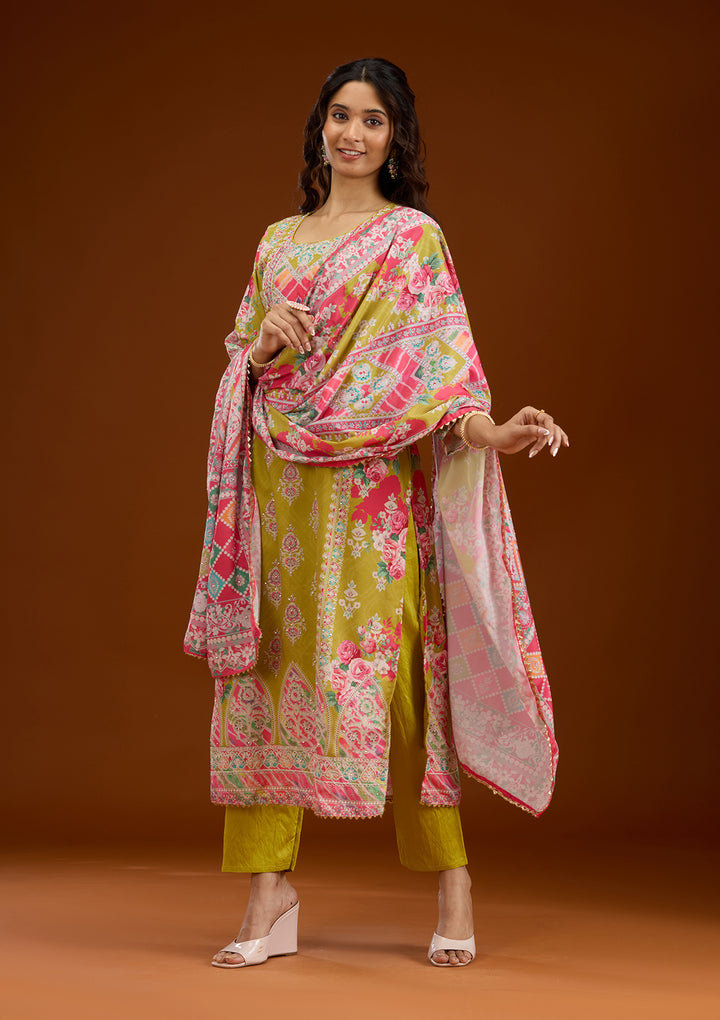Mustard Stonework Semi Crepe Readymade Salwar Suit