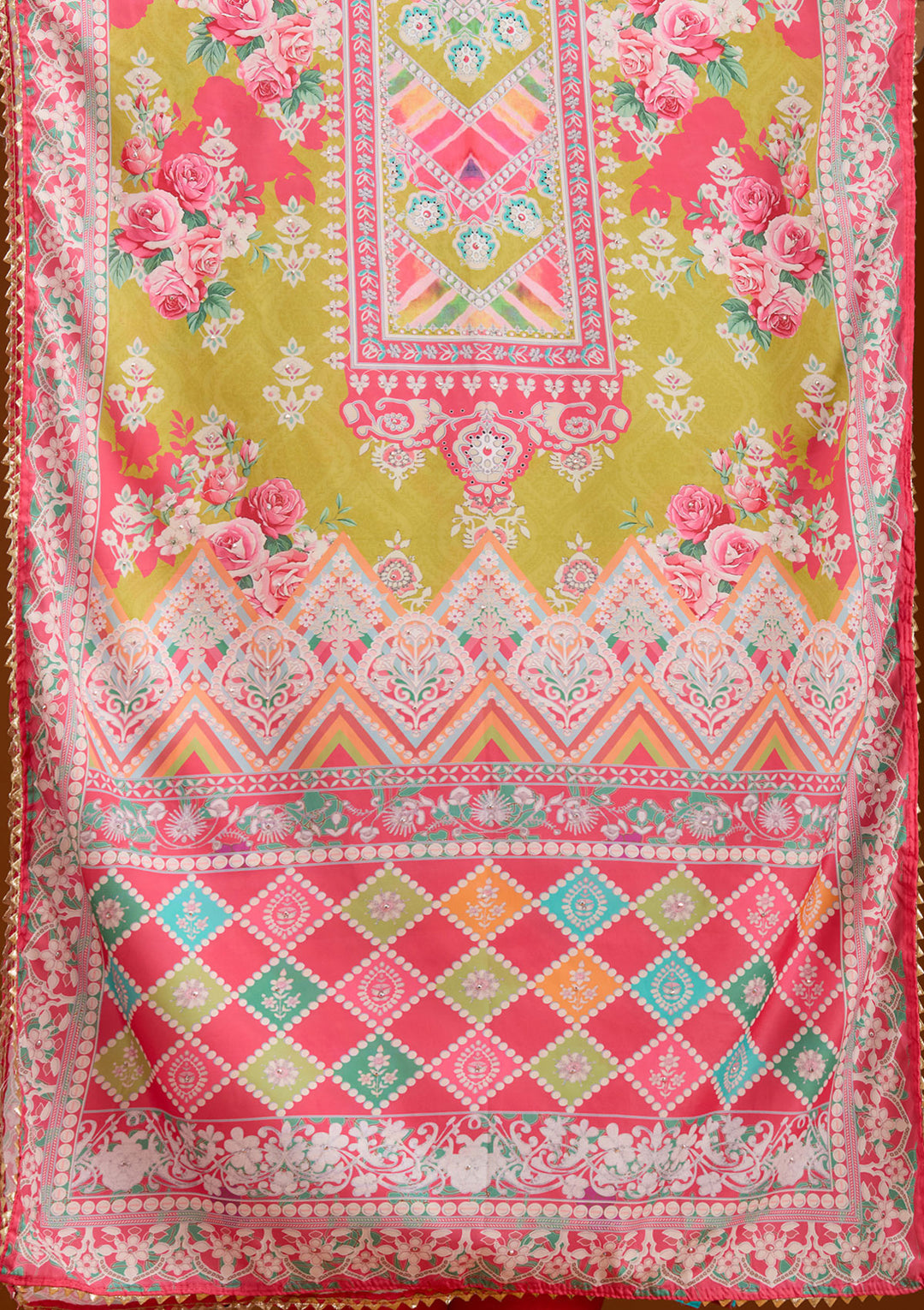 Mustard Stonework Semi Crepe Readymade Salwar Suit