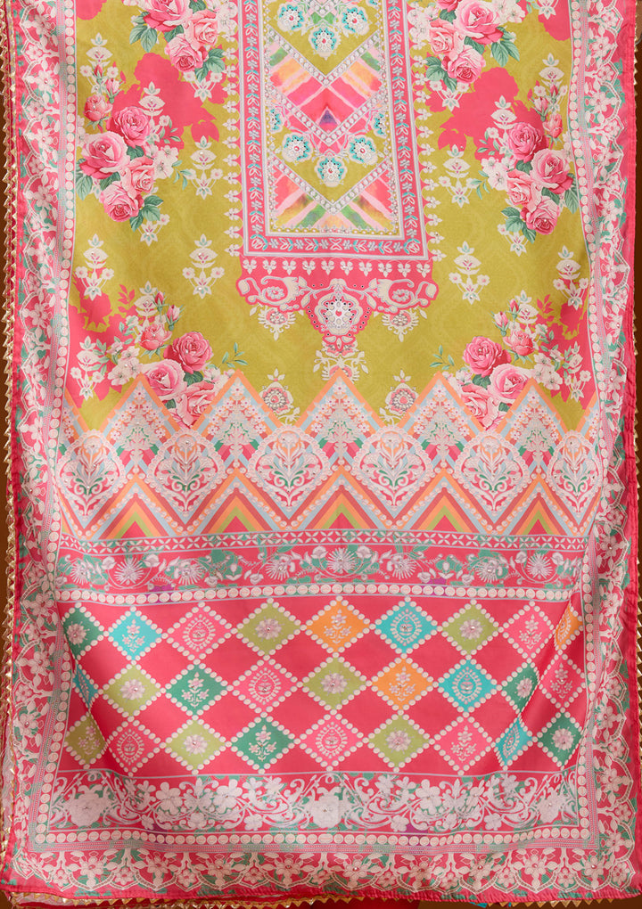 Mustard Stonework Semi Crepe Readymade Salwar Suit