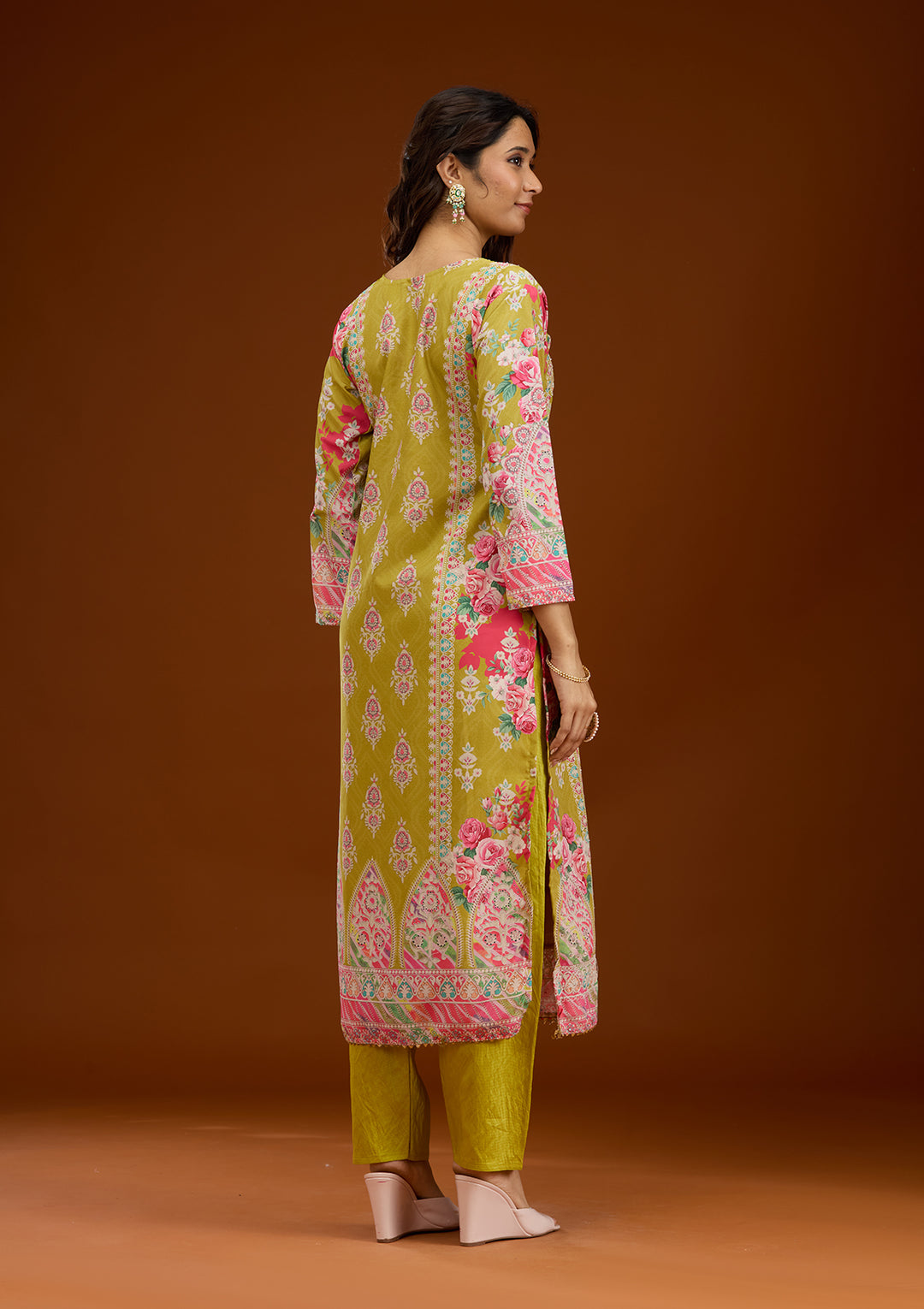 Mustard Stonework Semi Crepe Readymade Salwar Suit