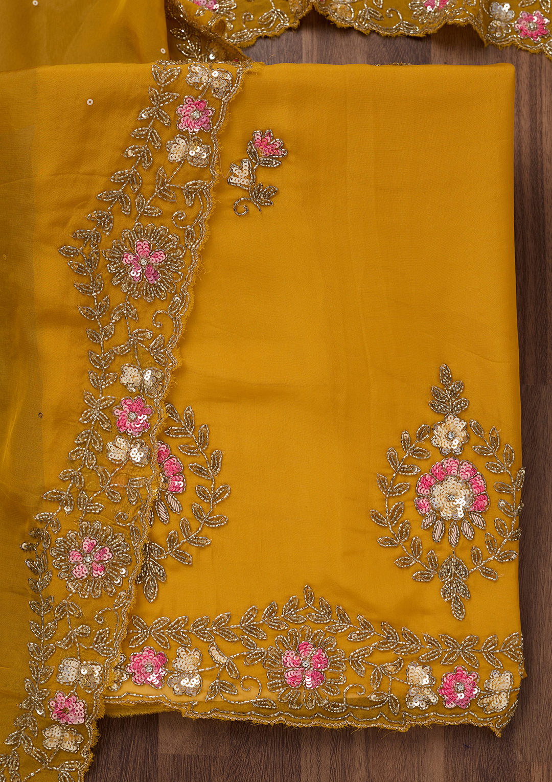 Mustard Stonework Tissue Unstitched Salwar Suit