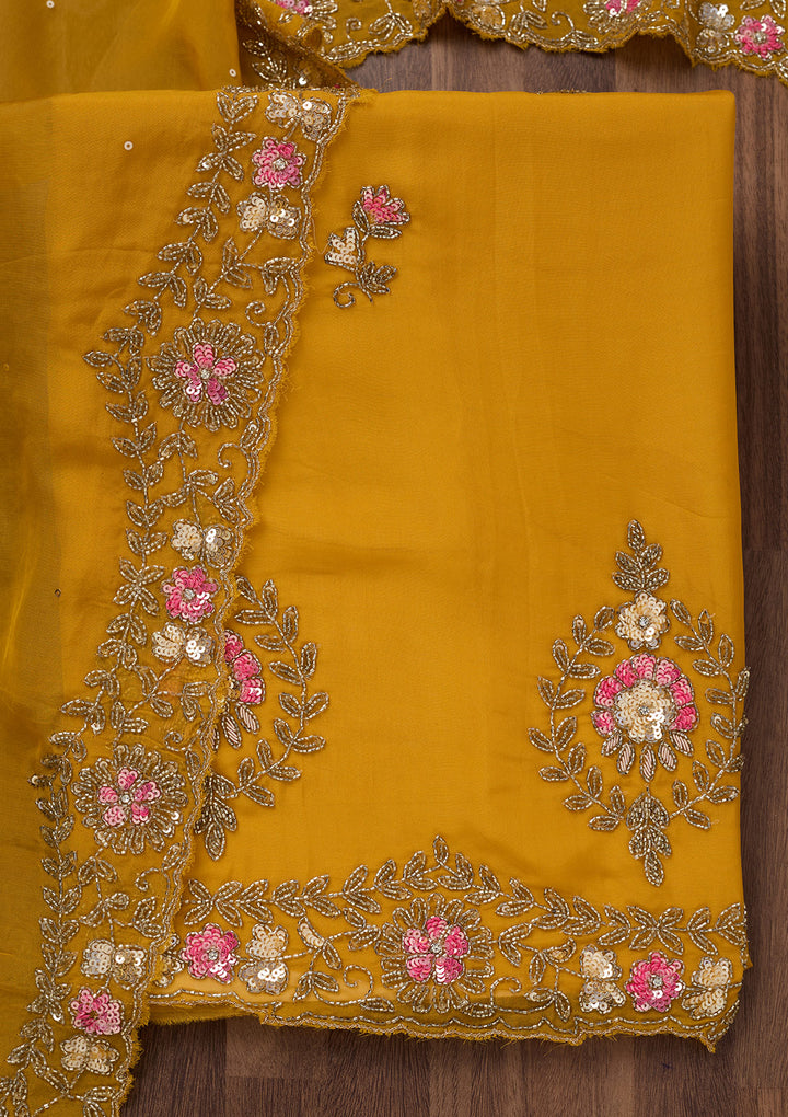 Mustard Stonework Tissue Unstitched Salwar Suit