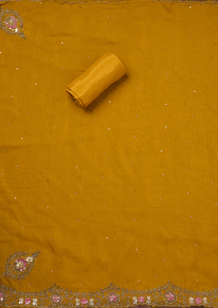 Mustard Stonework Tissue Unstitched Salwar Suit